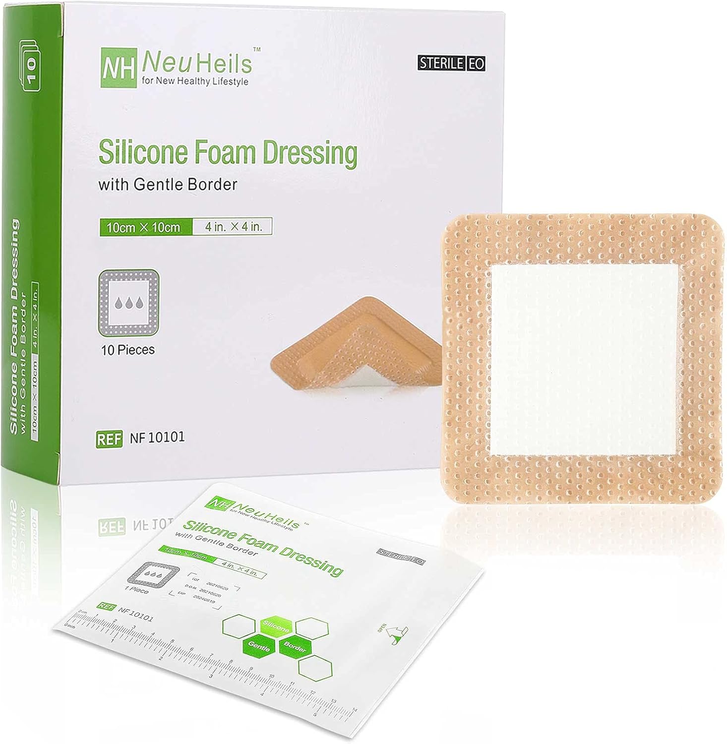 Sacrum Silicone Foam Dressing With Gentle Border For Sacral Ulcer, Pressure Ulcer, Butt Bed Sore, Size 7''X7'' (4.9''X5.3'' Pad), 5 Pack, High Absorbency Silicone Adhesive Wound Bandage By Neuheils