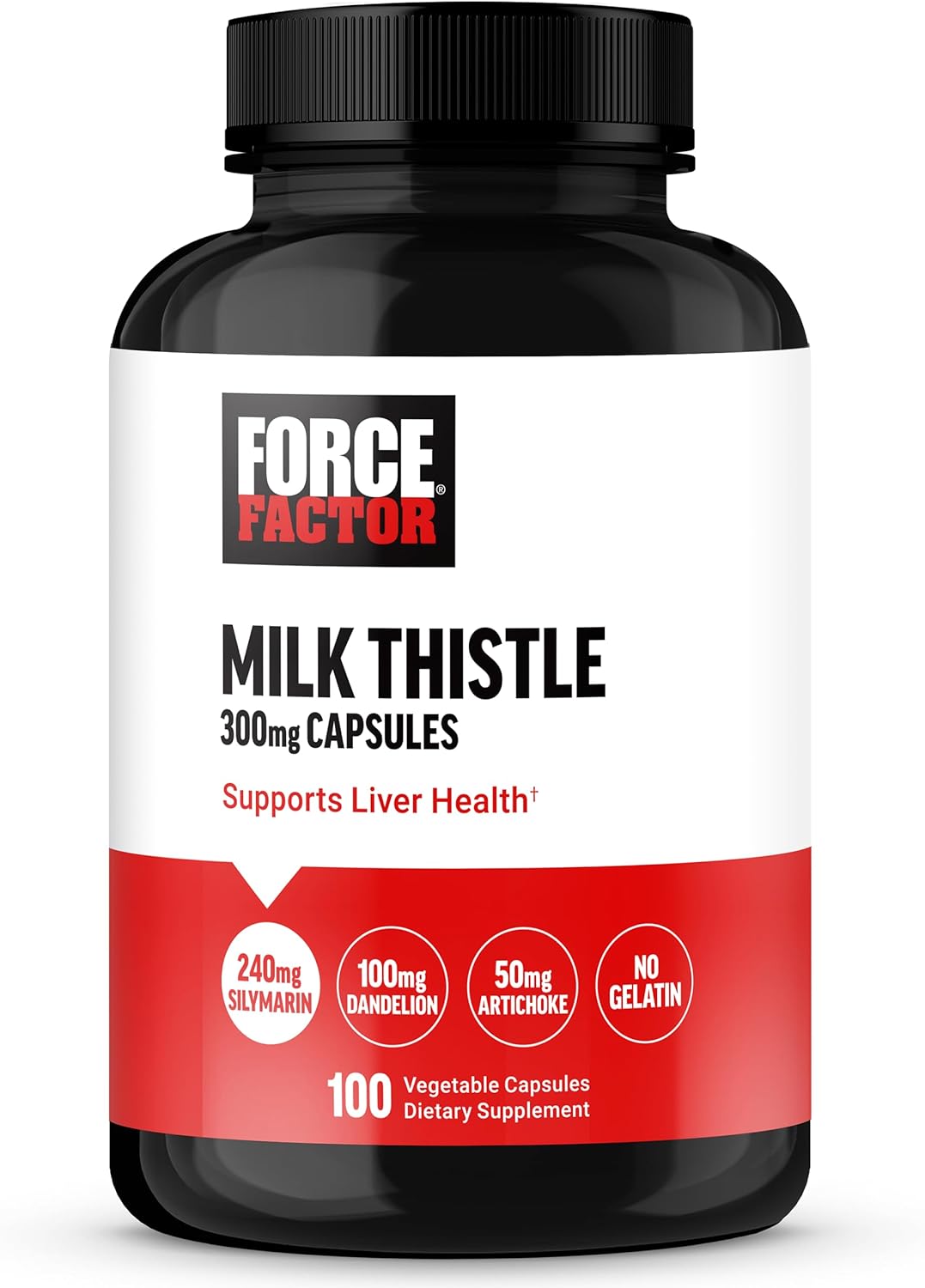 FORCE FACTOR Milk Thistle Liver Support Formula with Dandelion Root and Artichoke, 300mg Silymarin Milk Thistle Supplement for Liver Health and Liver Detox, 100 Vegetable Capsules