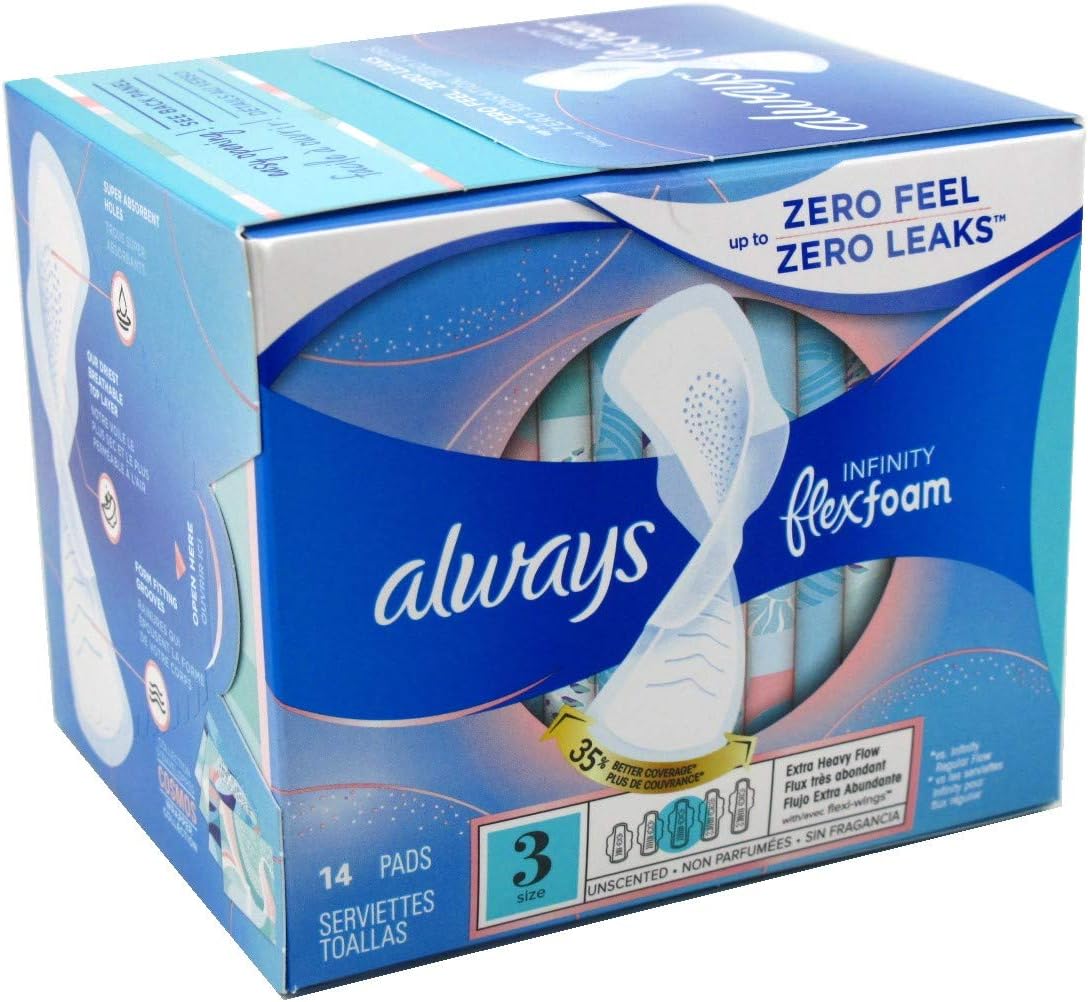 Always Pads Size 3 Infinity with Flex Foam (14 Count) Extra Heavy Flow (Pack of 3)