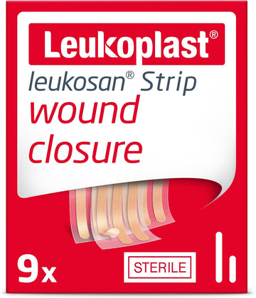 Leukoplast Leukosan Strip - Sterile Wound Closure Strips With Rounded Edges - Flexible And Breathable, First-Aid Plasters For Superficial Cuts And Incisions - Tan - 2 Assorted Sizes - Box Of 9