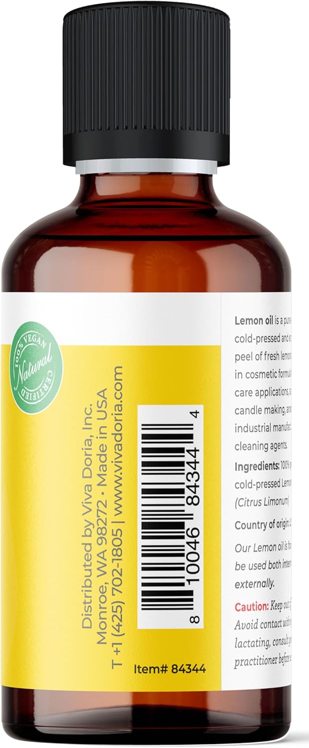 Viva Doria 100% Pure Lemon Essential Oil, Undiluted, Food Grade, Southwest - USA Lemon Oil, 118 mL (4 Fl Oz) : Health & Household