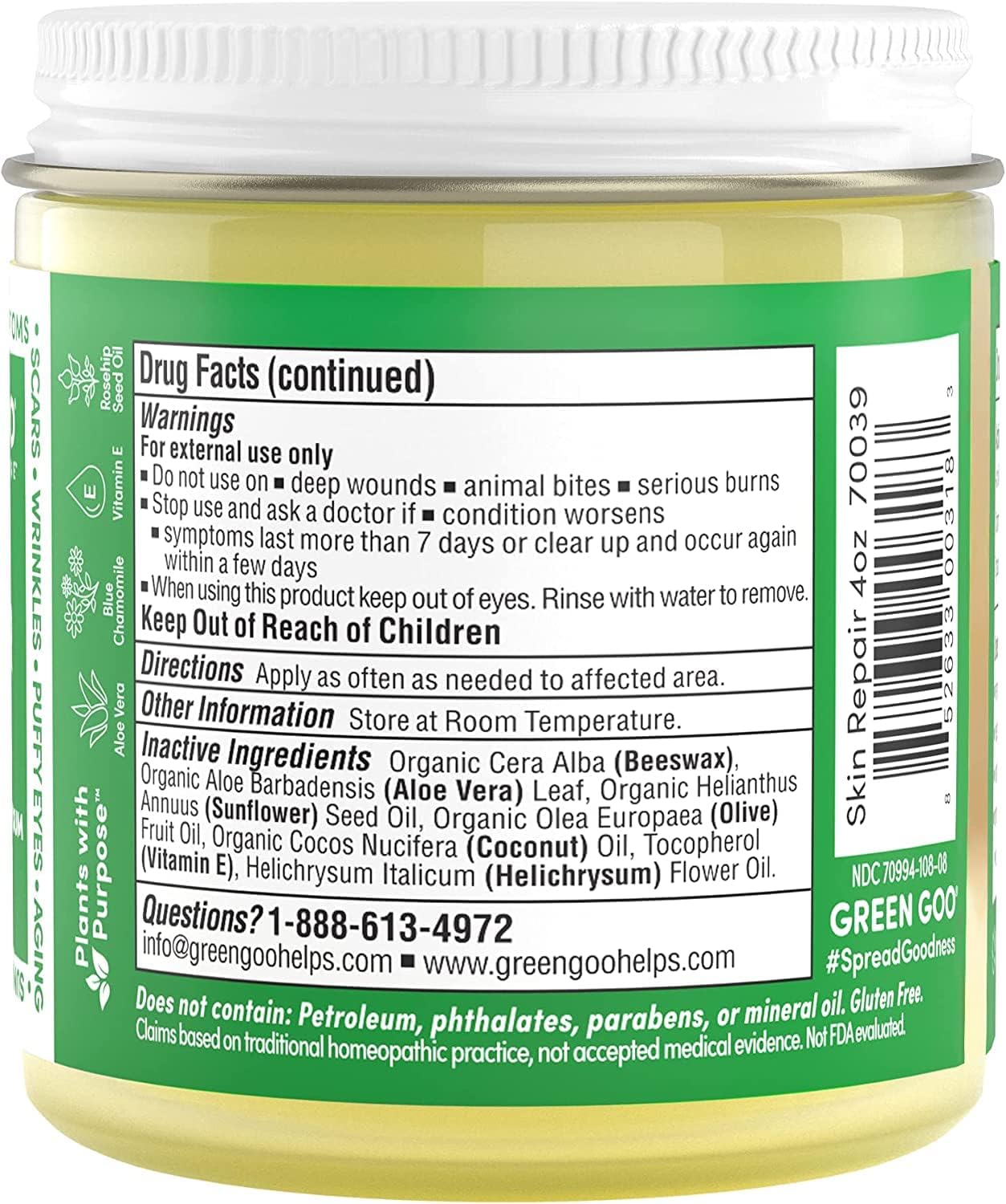Green Goo Skin Repair Healing Salve, Natural Body & Face Moisturizer With Aloe Vera, Improves Skin'S Appearance, Great For Scarring & Wrinkles, 4 Oz : Health & Household