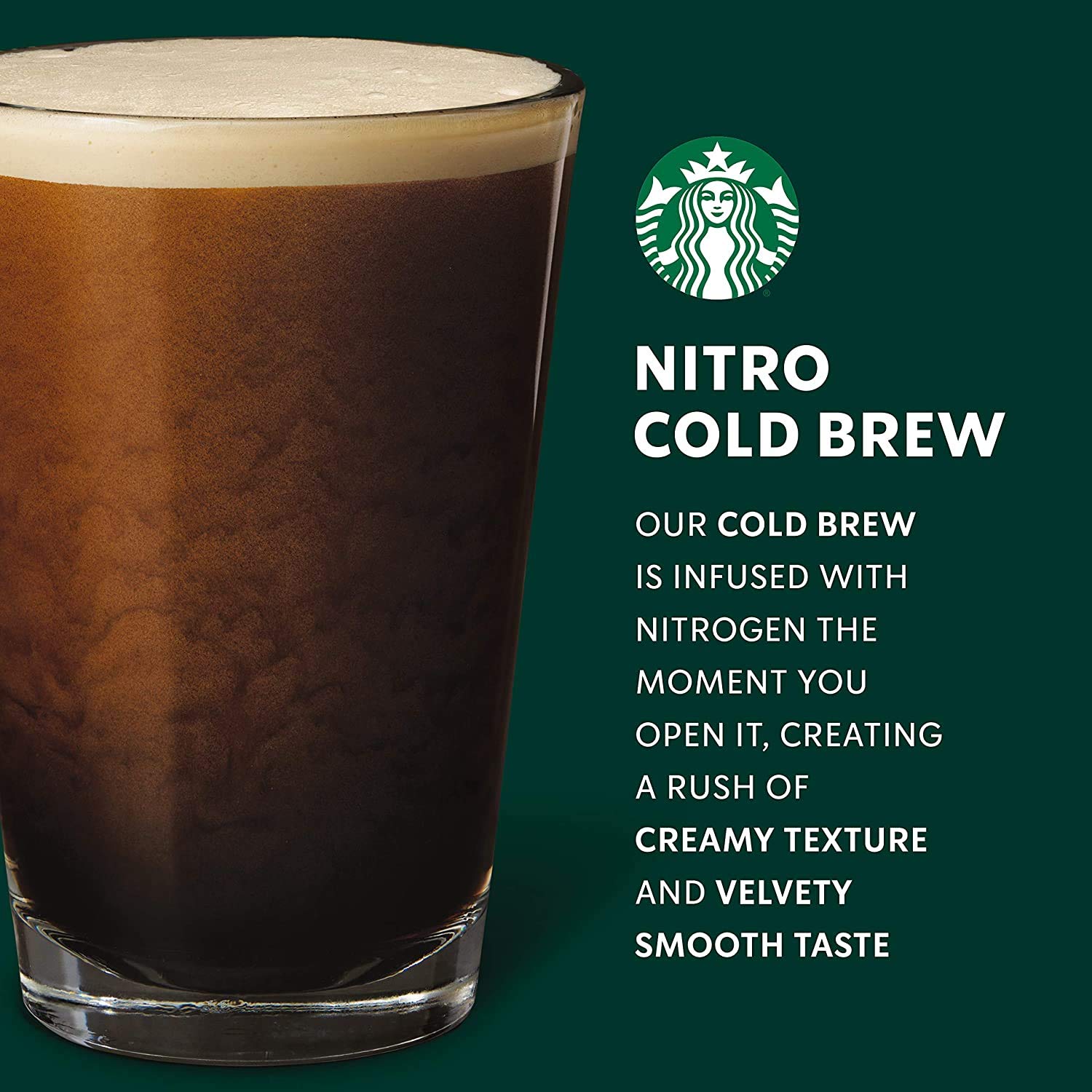 Starbucks Nitro Cold Brew Coffee, Dark Cocoa Sweet Cream, 9.6 Fl Oz Cans, Iced Coffee, Cold Brew Coffee, Coffee Drink (Pack Of 8)