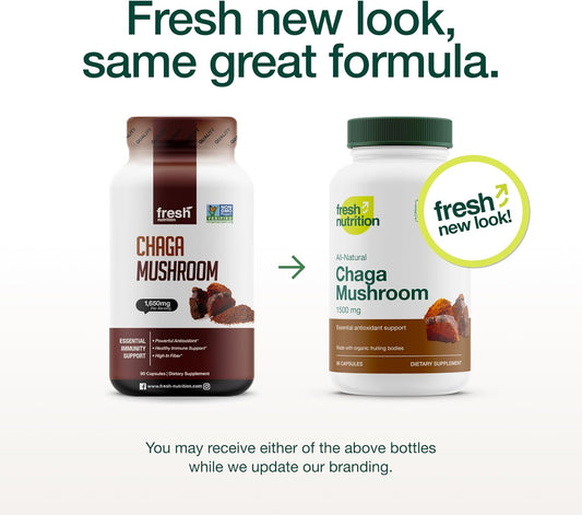 Organic Chaga Mushrooms ? Strongest DNA Verified 1650mg Per Serving ? High in Fiber ? Non GMO, Gluten & Soy Free, Vegan Friendly