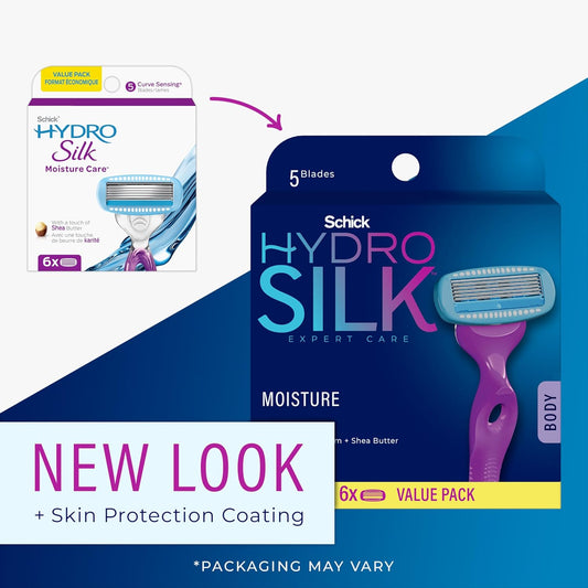 Schick Hydro Silk Moisture Razor Blade Refills, 6 Count | 5-Blade Moisturizing Razors For Women | Womens Moisturizing Razor Refills