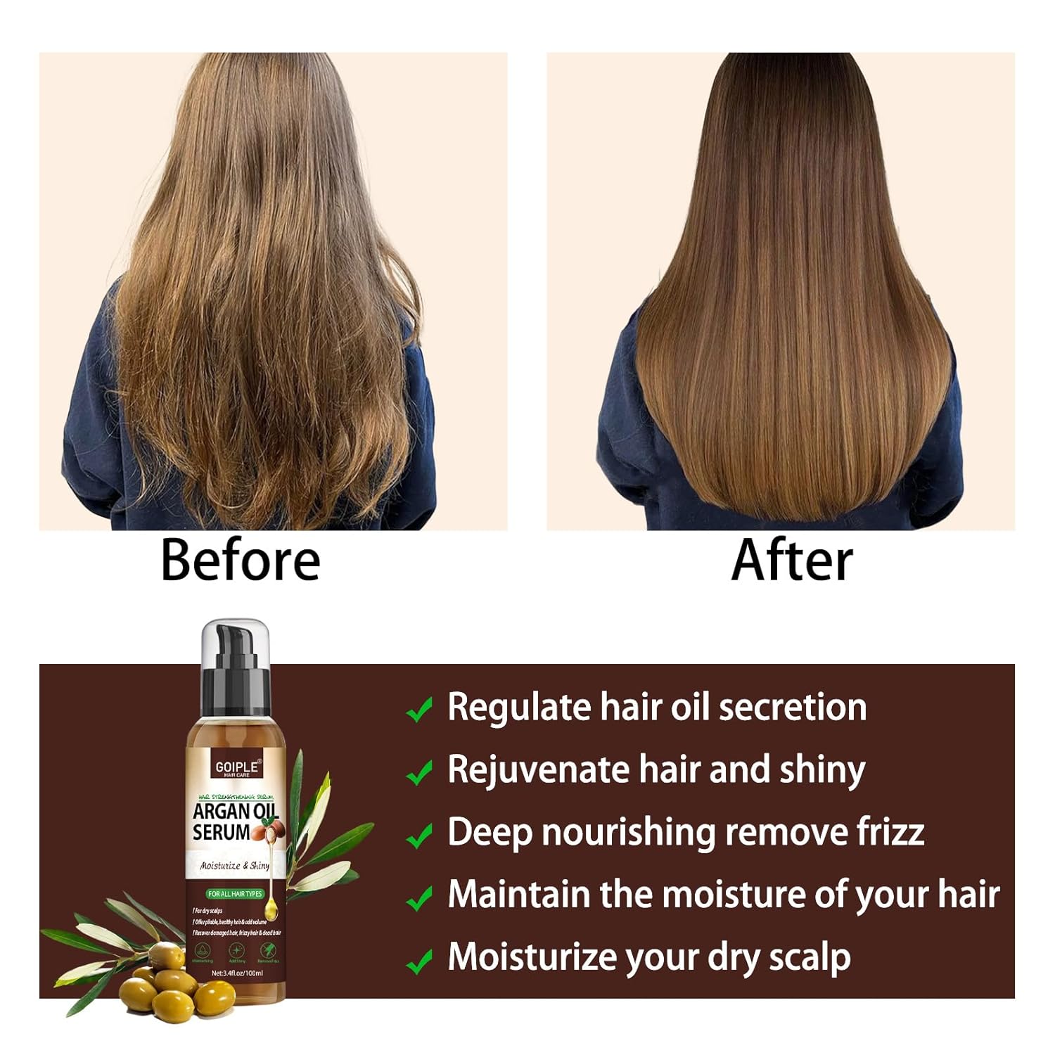 Argan Protein Hair Oil Serum Argan Oil Styling & Moisturizing Oil - Anti Frizz Control Nourishes & Repair Argan Oil For Dry Damaged Hair & Sclap Heat Protectant Serum For Shine Prevent Hair Burns