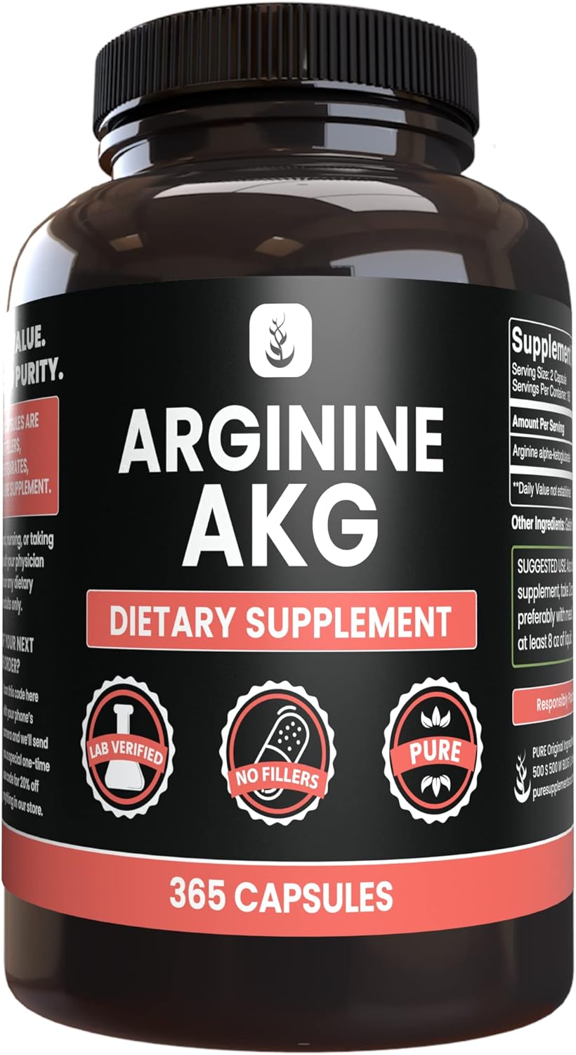 Pure Original Ingredients Arginine Aakg (365 Capsules) No Magnesium Or Rice Fillers, Always Pure, Lab Verified