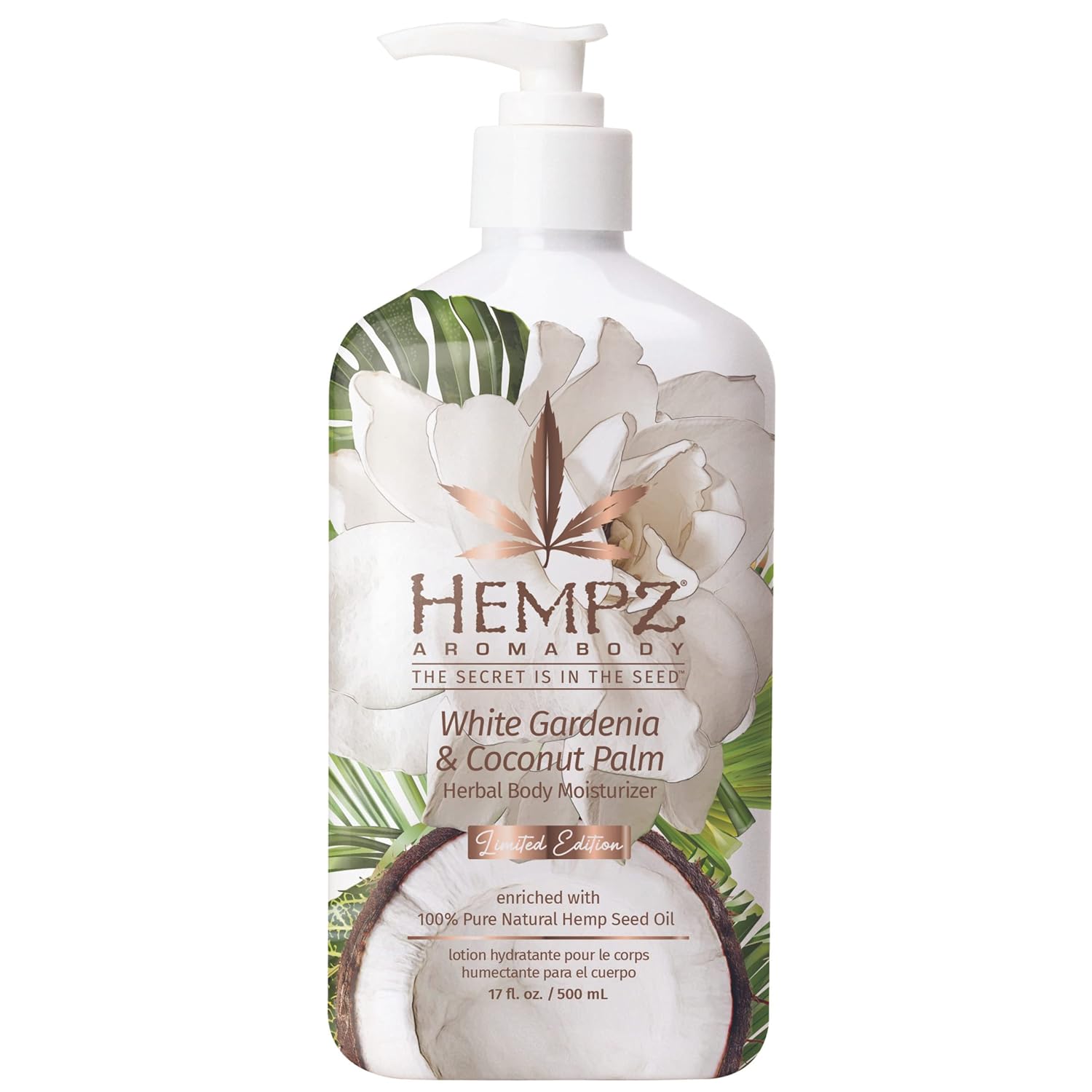 Hempz Body Lotion Moisturizer - White Gardenia & Coconut Palm - Daily Moisturizing Cream, Shea Butter, Coconut Oil - Skin Care Products, All Natural Hemp Seed Oil - 17 Fl Oz