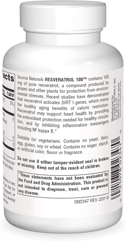 Source Naturals Resveratrol 100, for Heart and Healthy Aging* -100mg 240 Tablets