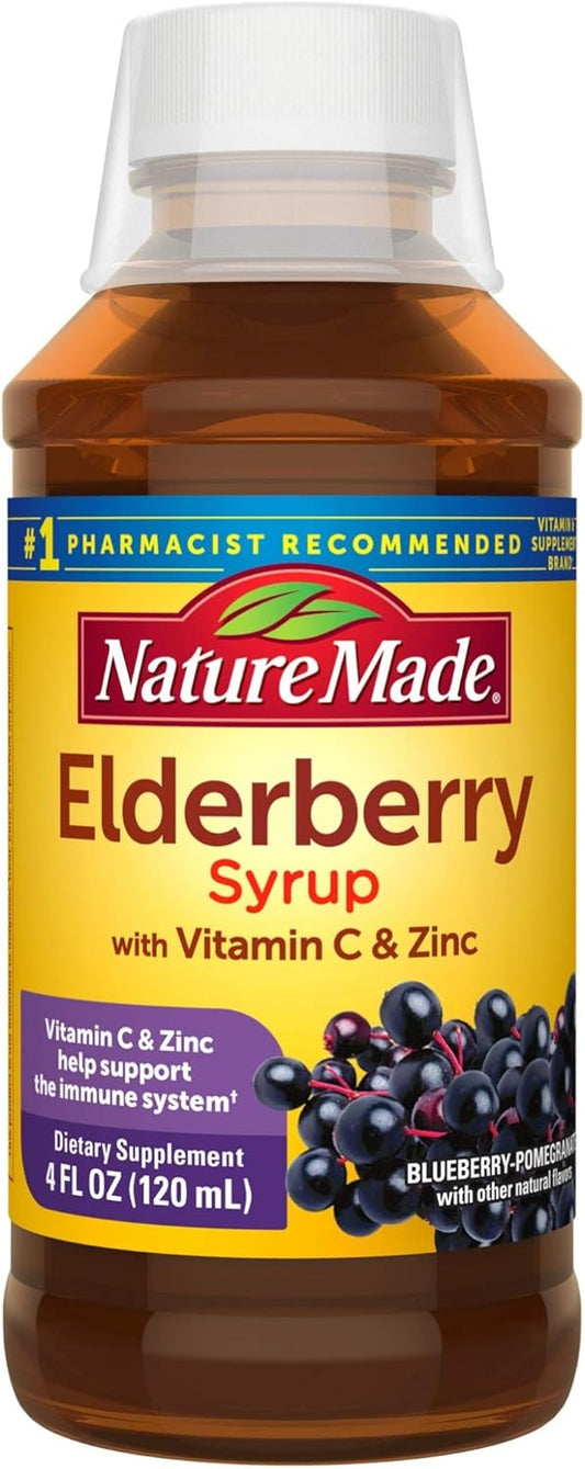 Nature Made Elderberry Syrup With Vitamin C And Zinc, Dietary Supplement For Immune Support, 4 Fl Oz Syrup