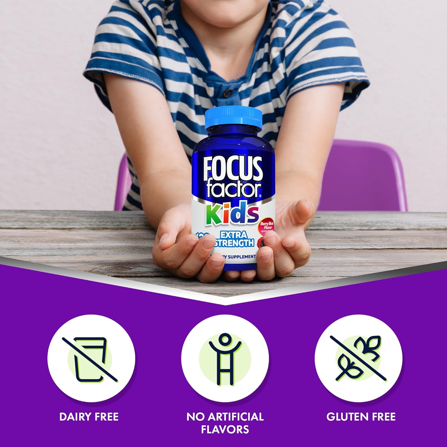 Focus Factor Kids Extra Strength Daily Chewable For Brain Health Support, 120 Count – Vitamins - Quality Formula – Gluten & Dairy Free Supplements For Children – No Artificial Sweetener : Health & Household