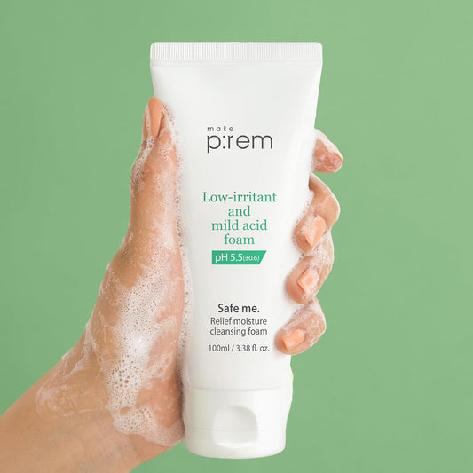 Make P:Rem Safe Me. Relief Moisture Cleansing Foam, Delicate Eye-Friendly Face Wash, Ph Balanced Deep Pore Cleansing, Korean Skin Care, 100Ml, 3.38 Fl.Oz