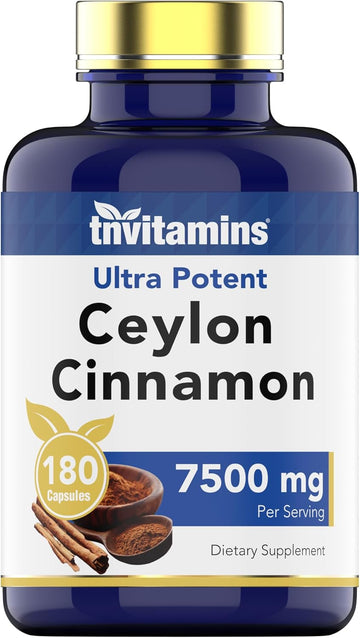 Ceylon Cinnamon Capsules 7500Mg Per Serving - 180 Capsules | High Potency Ceylon Cinnamon Powder Pills For Women & Men