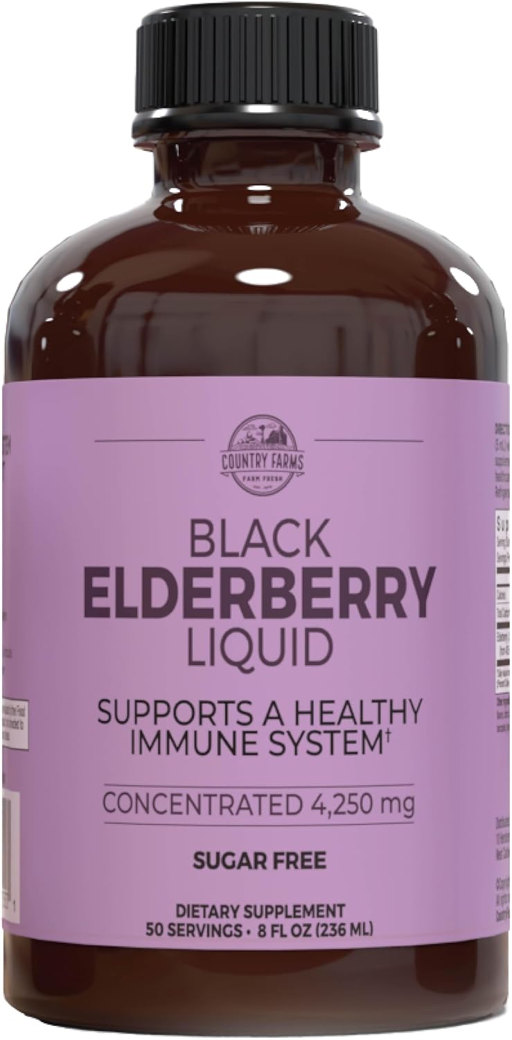 Country Farms Elderberry Liquid, Supports A Healthy Immune System, Rich In Antioxidants, Sugar Free, Berry Flavor, 8 Fl Oz
