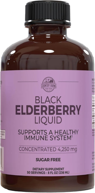 Country Farms Elderberry Liquid, Supports A Healthy Immune System, Rich In Antioxidants, Sugar Free, Berry Flavor, 8 Fl Oz
