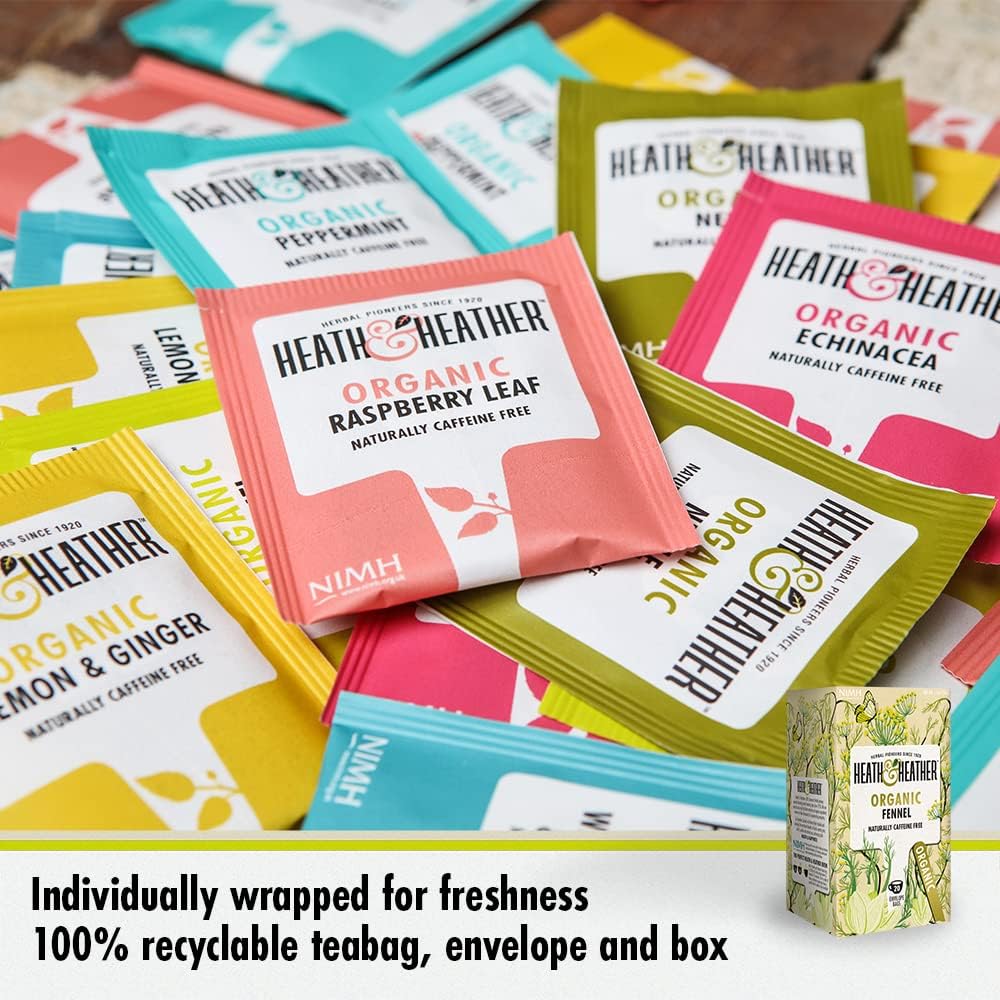 Heath & Heather Organic Camomile and Spearmint Teabags | Individually Wrapped Caffeine-Free Herbal Tea Infusions | 6 Packs of 20, Total 120 Tea Bags : Amazon.co.uk: Grocery