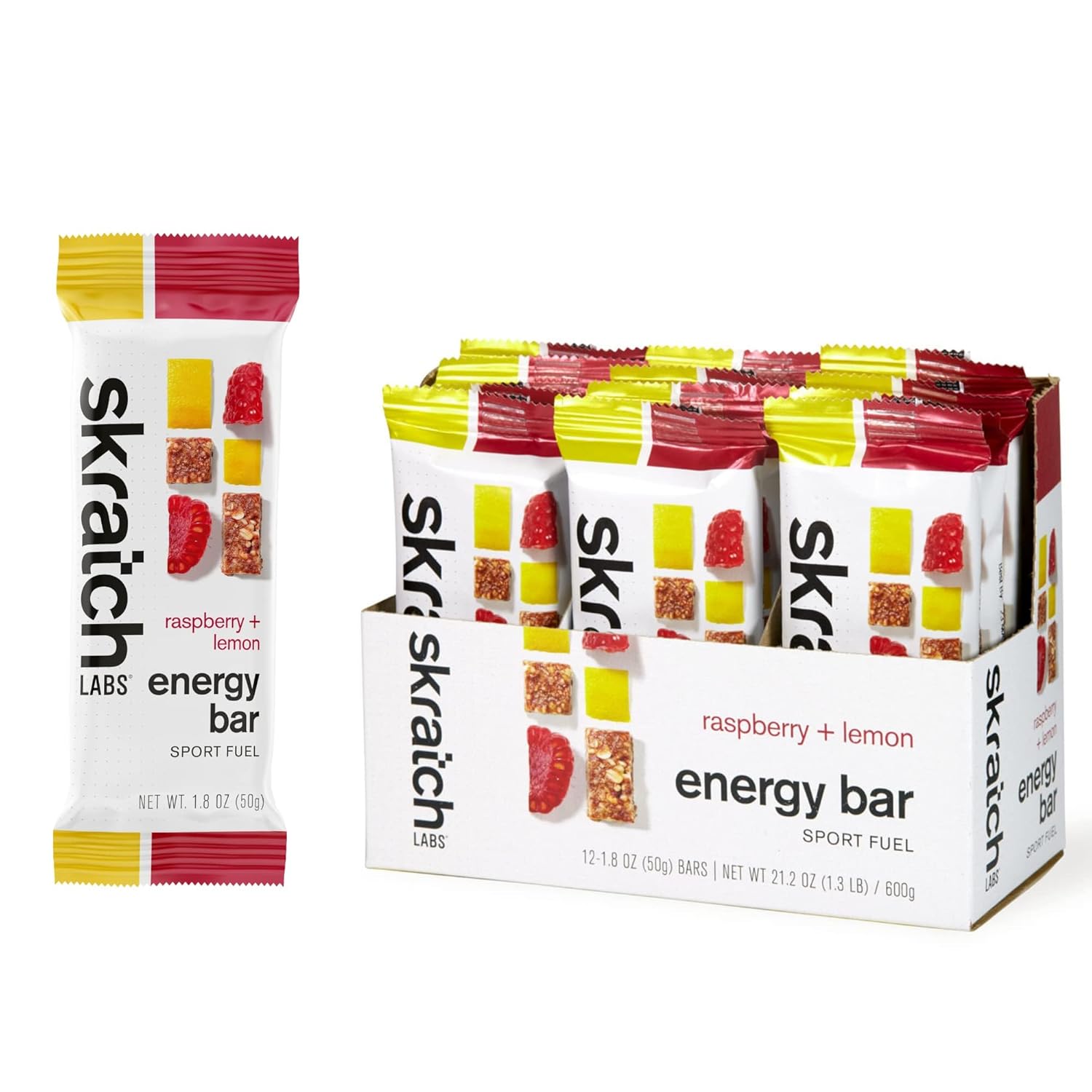 Skratch Labs Energy Bar | Raspberry + Lemon (12 Pack) | Plant Based Healthy Snack | Low Sugar - 4G Protein | Non-Gmo, Gluten Free, Soy Free, Vegan, Kosher