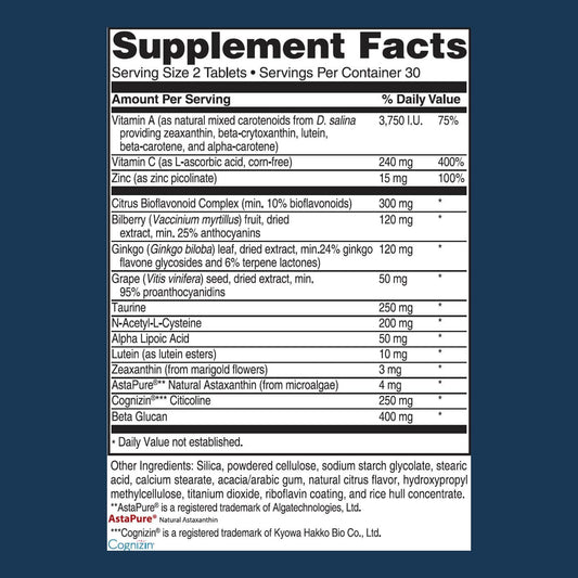 – Advanced Vision Formula Supplement, Healthy Vision, Eye Function Support, Eye Vitamins, Lutein, Zeaxanthin, Vitamin A, C, Zinc, Gluten Free, Dairy Free, Vegan (60 Tablets)