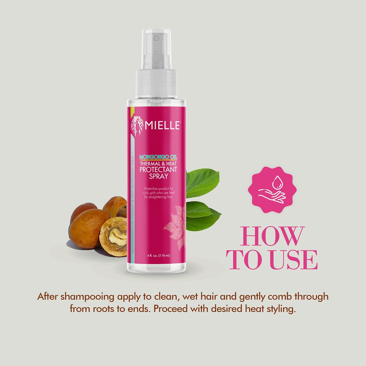 Mielle Mongongo Oil Thermal & Heat Protectant Spray, Protects Hair from Heat Damage, Intense Heat Defense, Curl Pattern Protection, Safe for All Hair Types, 4 Ounce : Beauty & Personal Care