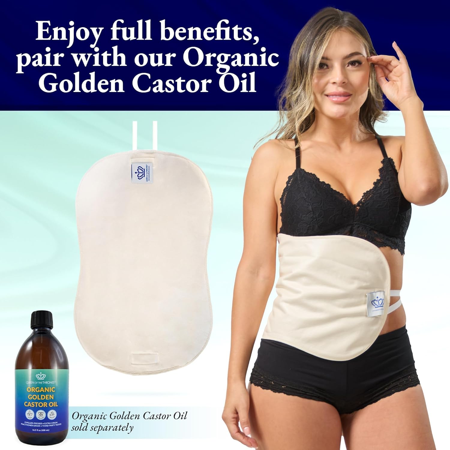 QUEEN OF THE THRONES Castor Oil Pack for Liver (Compress) - Heatless, Less-Mess, Reusable - Organic Cotton Flannel, Comfort Fit, Soft Straps & Naturopathic Doctor Designed (Castor Oil Sold Separately) : Amazon.co.uk: Health & Personal Care