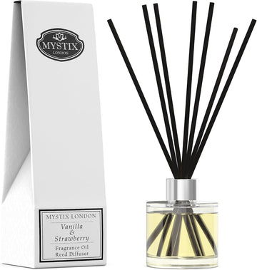 Mystix London | Vanilla & Strawberry Fragrance Oil Reed Diffuser | 100ml | Best Aroma for Home, Kitchen, Living Room and Bathroom | Perfect as a Gift | Refillable