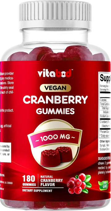 Vitabod Cranberry Gummies Urinary Tract Health Supplement - 1000mg - 180 Pectin Based Gummies