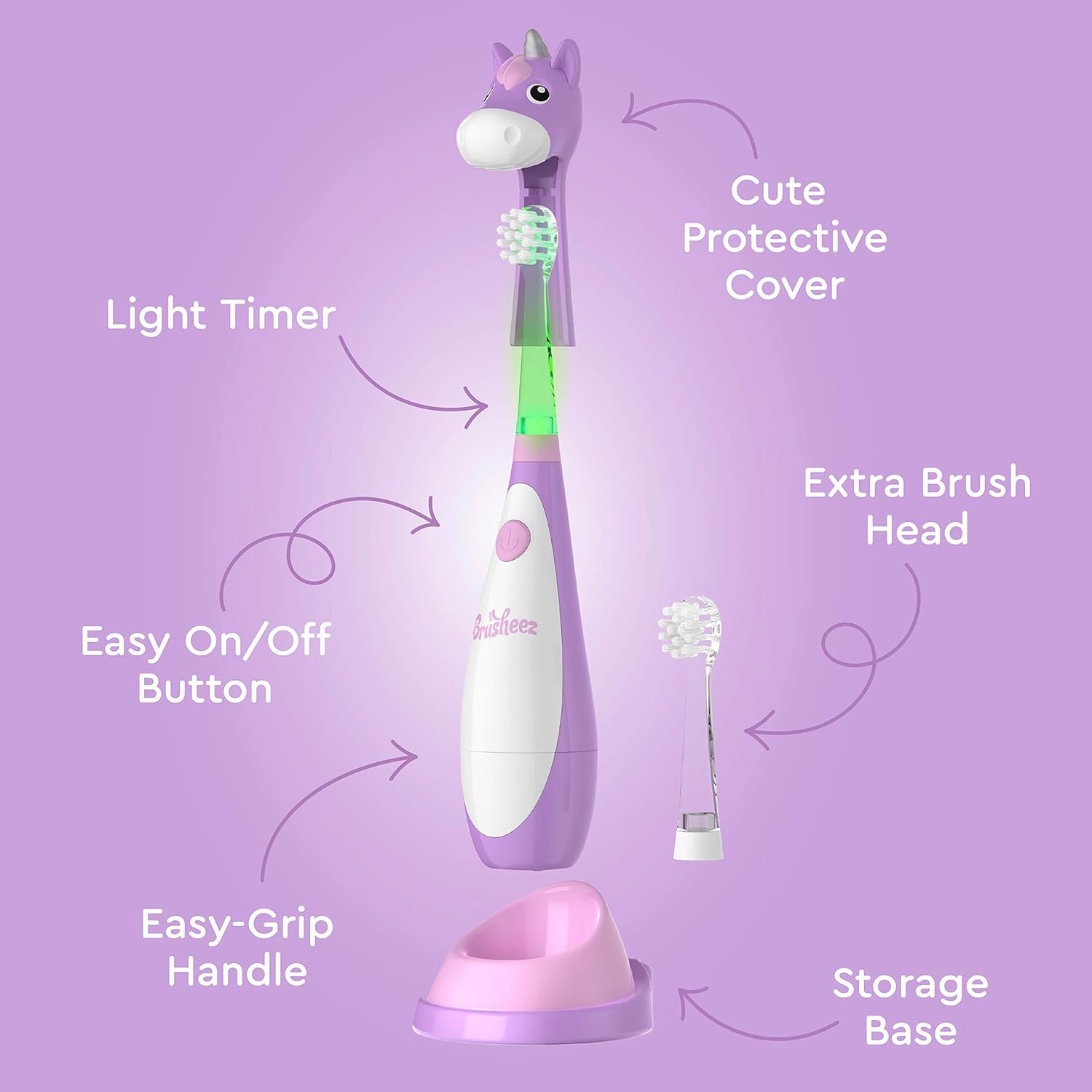 Brusheez Little Toddlers Sonic Toothbrush - Safe & Gentle Toothbrush for Ages 1-3 with Built-in, Light-Up 2-Minute Timer, Extra Brush Head, & Storage Base for First-Time Brushers (Lucky The Unicorn) : Health & Household