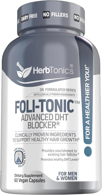 Hair Growth Vitamins For Women & Men | Dht Blocker With Saw Palmetto & 10000Mcg Biotin, Foli Tonic Hair Growth Supplement – Supports Fuller, Thicker Hair Appearance, Non-Gmo, 60 Vegan Capsules