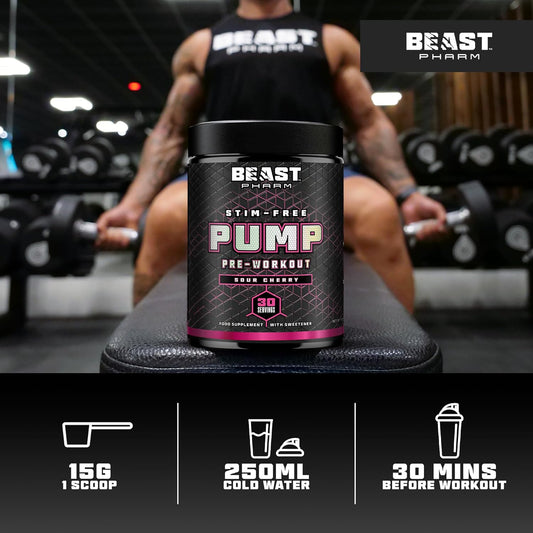 Beast Pump Non Stim Pre Workout Powder - 30 Servings - Stim Free Preworkout - Lemon Sherbet