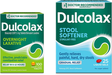 Dulcolax Stimulant Laxative Tablets, Gentle Overnight Constipation Relief, Bisacodyl 5Mg, 100 Ct Stool Softener Laxative Liquid Gel Capsules For Gentle Relief, Docusate Sodium 100Mg, 25 Ct