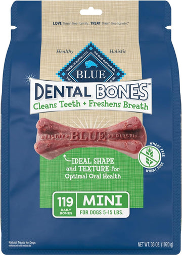 Blue Buffalo Dental Bones Mini Natural Dental Chew Dog Treats, (5-15 Lbs) 36-Oz Bag