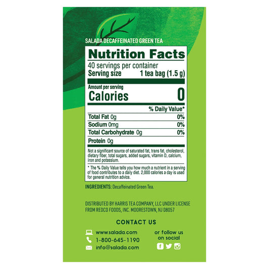 Salada Decaffeinated Green Tea, Zero Calorie Green Tea, Rich And Smooth Taste Green Tea Blend, Great Iced Or Hot, 40 Individually Wrapped Tea Bags (Pack Of 6)