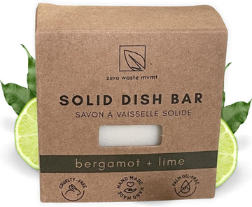 Solid Dish Soap Bar | Bergamot + Lime | Natural, Zero Waste Soap | Plastic-Free Dish Block | USDA Certified Organic & VegeCert Vegan-Friendly Dish Soap