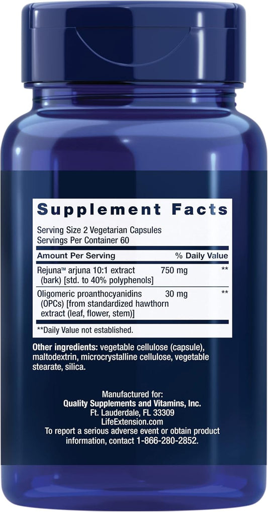 Life Extension Cardio Peak - Hawthorn Extract (Leaf, Flower, Stem) Supplement With Arjuna Extract For Heart Health Support - Twice Daily - Gluten Free, Non-Gmo, Vegetarian - 120 Capsules