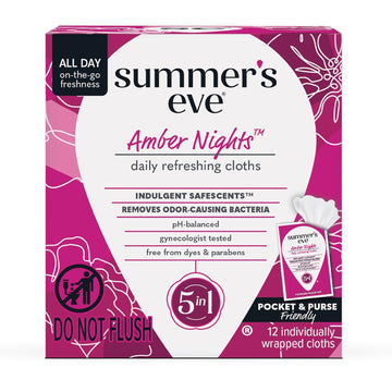 Summer'S Eve Daily Cleansing Wipes, Amber Nights With Oat And Shea Extracts, Removes Odor, Ph Balanced, 12 Count, 1 Pack