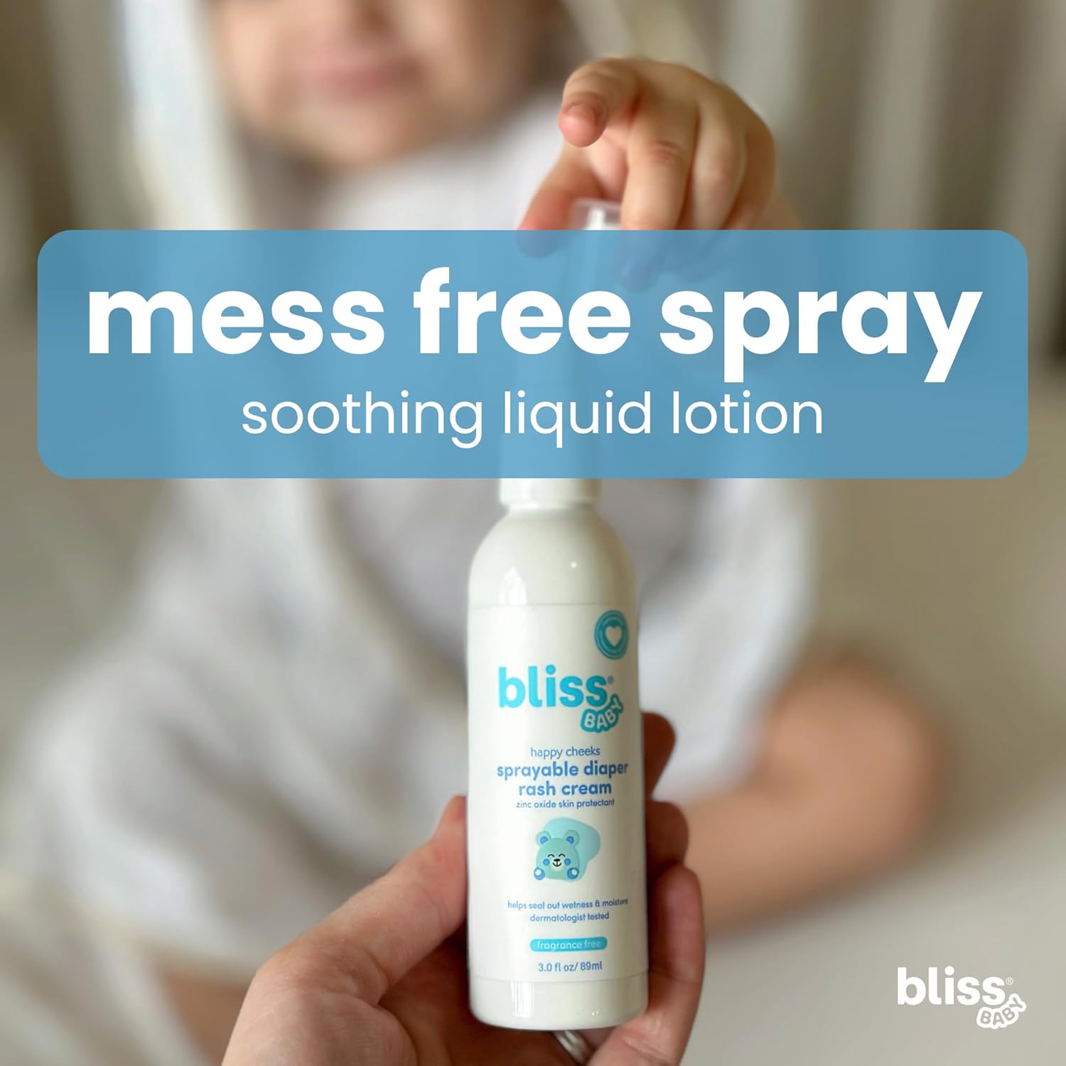 Bliss Baby Diaper Rash Cream Spray - Fragrance-Free, No Touch & Mess-Free, Treats, Soothes & Prevents Diaper Rash, Zinc Oxide, Dermatologist Tested, Vegan, Organic Aloe Vera, Shea Butter & Olive Oil : Baby