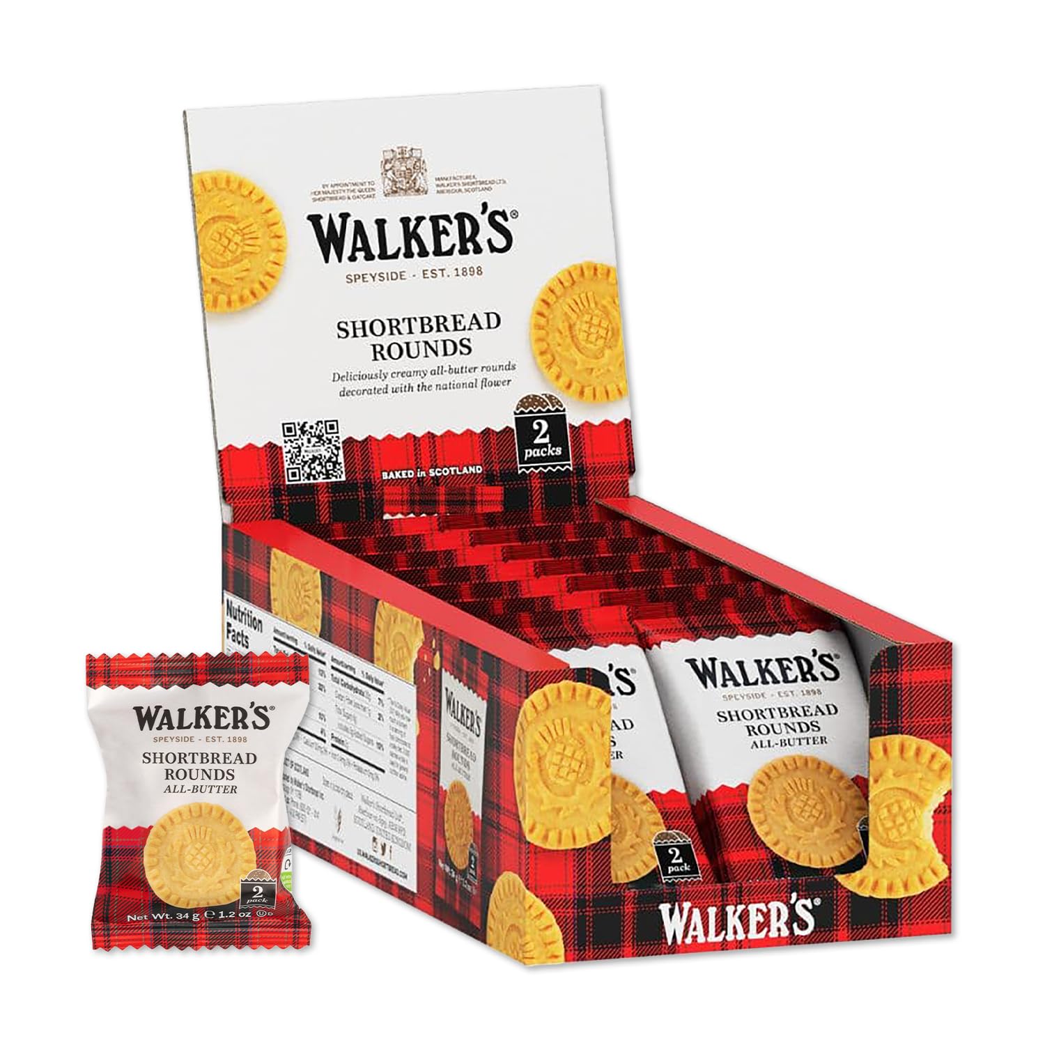 Walker'S Shortbread Rounds, All-Butter Shortbread Cookies, Snack Pack, 1.2 Oz (Pack Of 22)