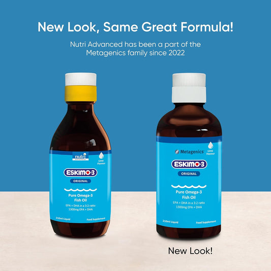 Eskimo-3 Fish Oil Liquid By Metagenics - Source Of Omega-3 And Essential Fatty Acids Epa & Dha - Lime, 210Ml