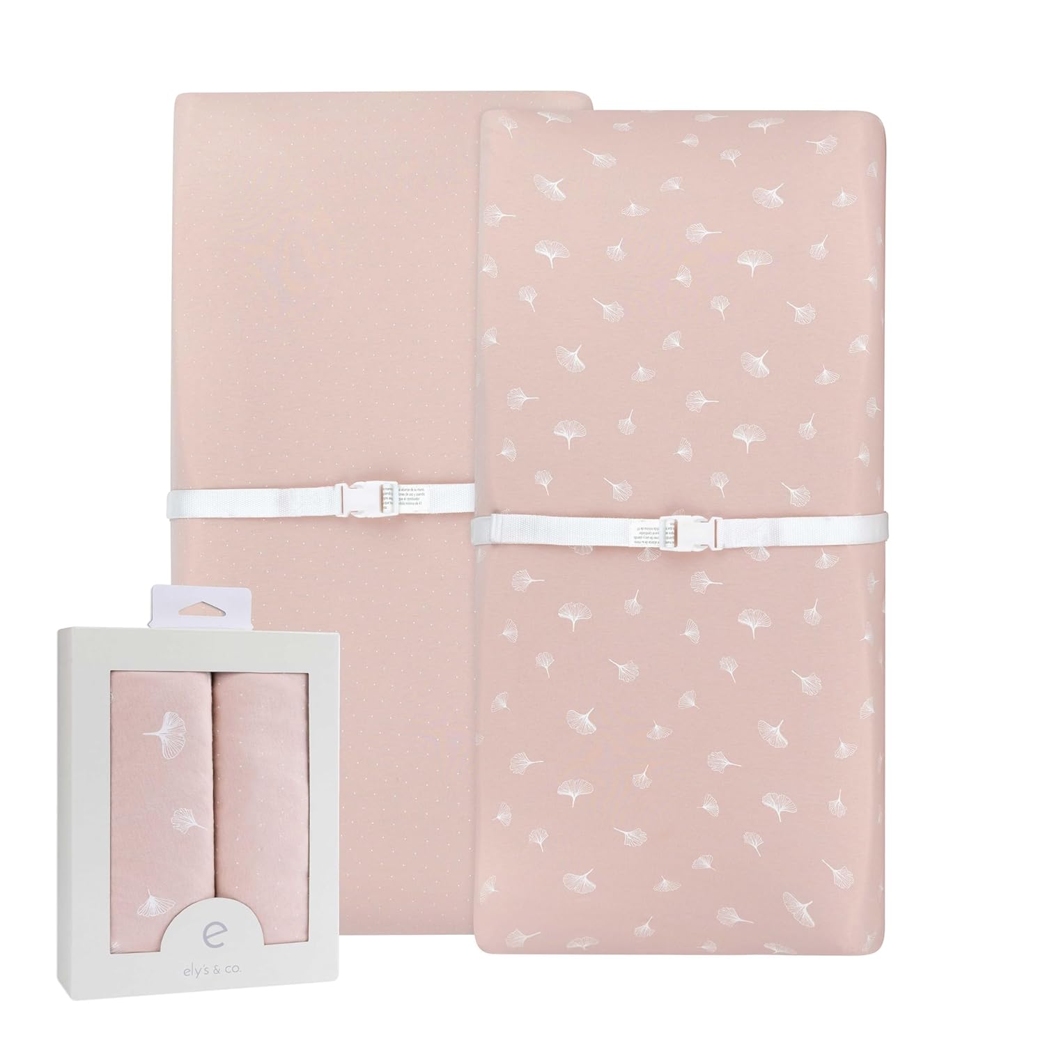 Ely’S & Co. Changing Pad Covers?Cradle Sheets 2-Pack — Combed, 100% Jersey Cotton For Baby Girl — Rosewater Pink, Pin Dots & Gingko Leaves