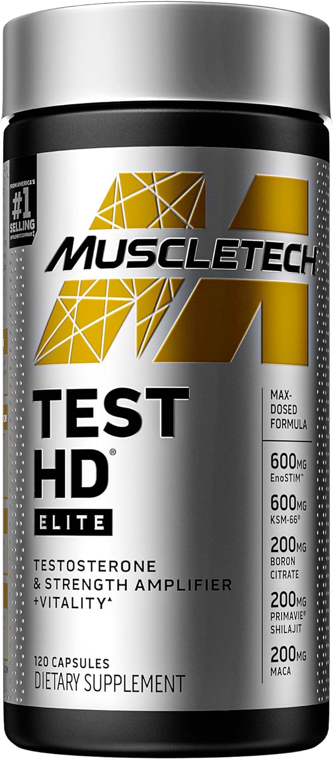 Testosterone Booster for Men | MuscleTech Test HD Elite Test Booster | Muscle Builder + Nitric Oxide Booster | Boron Supplement & Tribulus Terrestris for Men | Increased Blood Flow | 120 Count