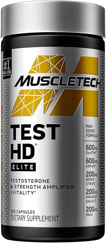 Testosterone Booster for Men | MuscleTech Test HD Elite Test Booster | Muscle Builder + Nitric Oxide Booster | Boron Supplement & Tribulus Terrestris for Men | Increased Blood Flow | 120 Count