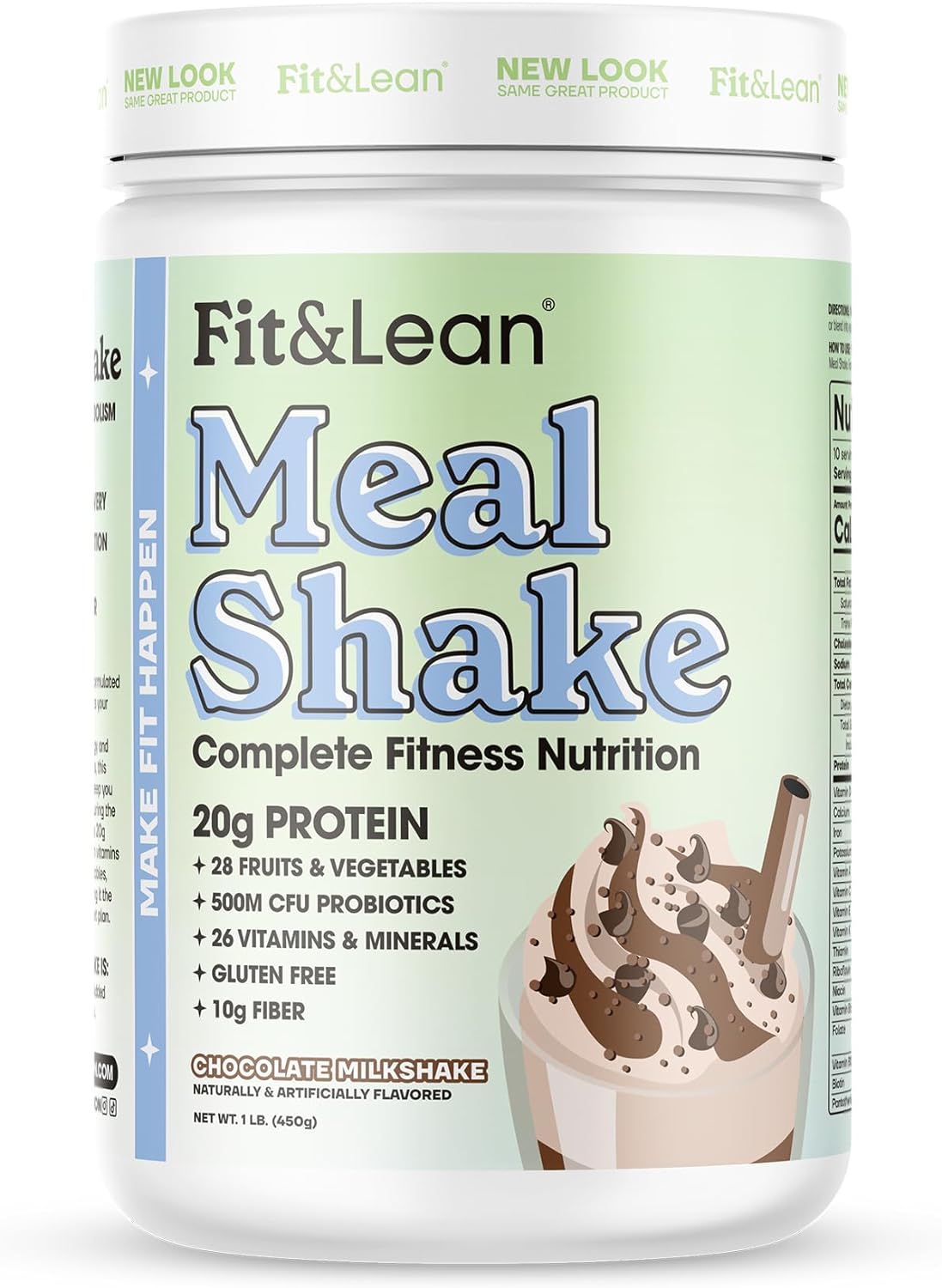 Fit & Lean Meal Shake, Fat Burning Meal Replacement, Protein, Fiber, Probiotics, Chocolate, 1Lb, 10 Servings Per Container