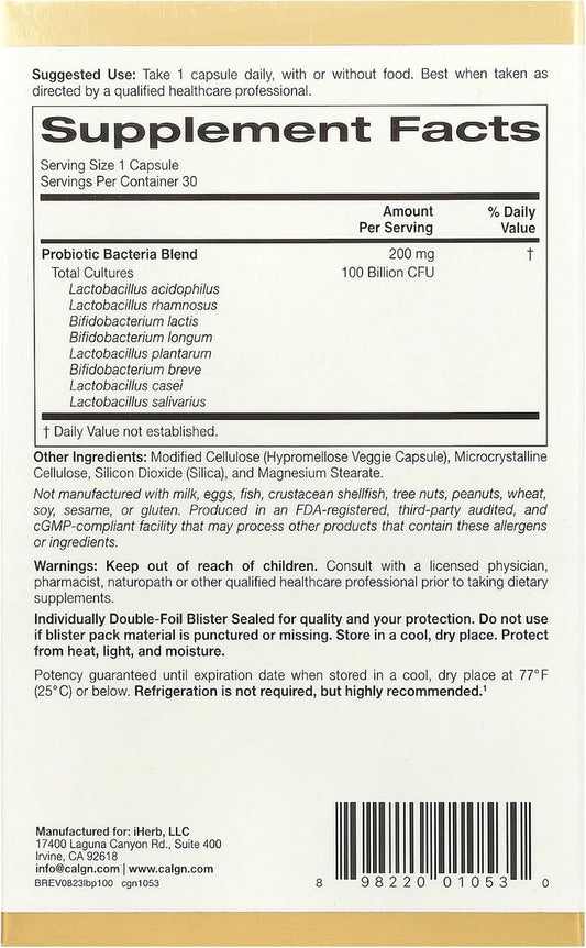 Lactobif Probiotics, 100 Bllion Cfu, 8 Active & Clinically Researched Probiotic Strains, Soy-Free, Sugar-Free, Vegetarian, Individually Double-Foil Blister Sealed, 30 Veggie Capsules