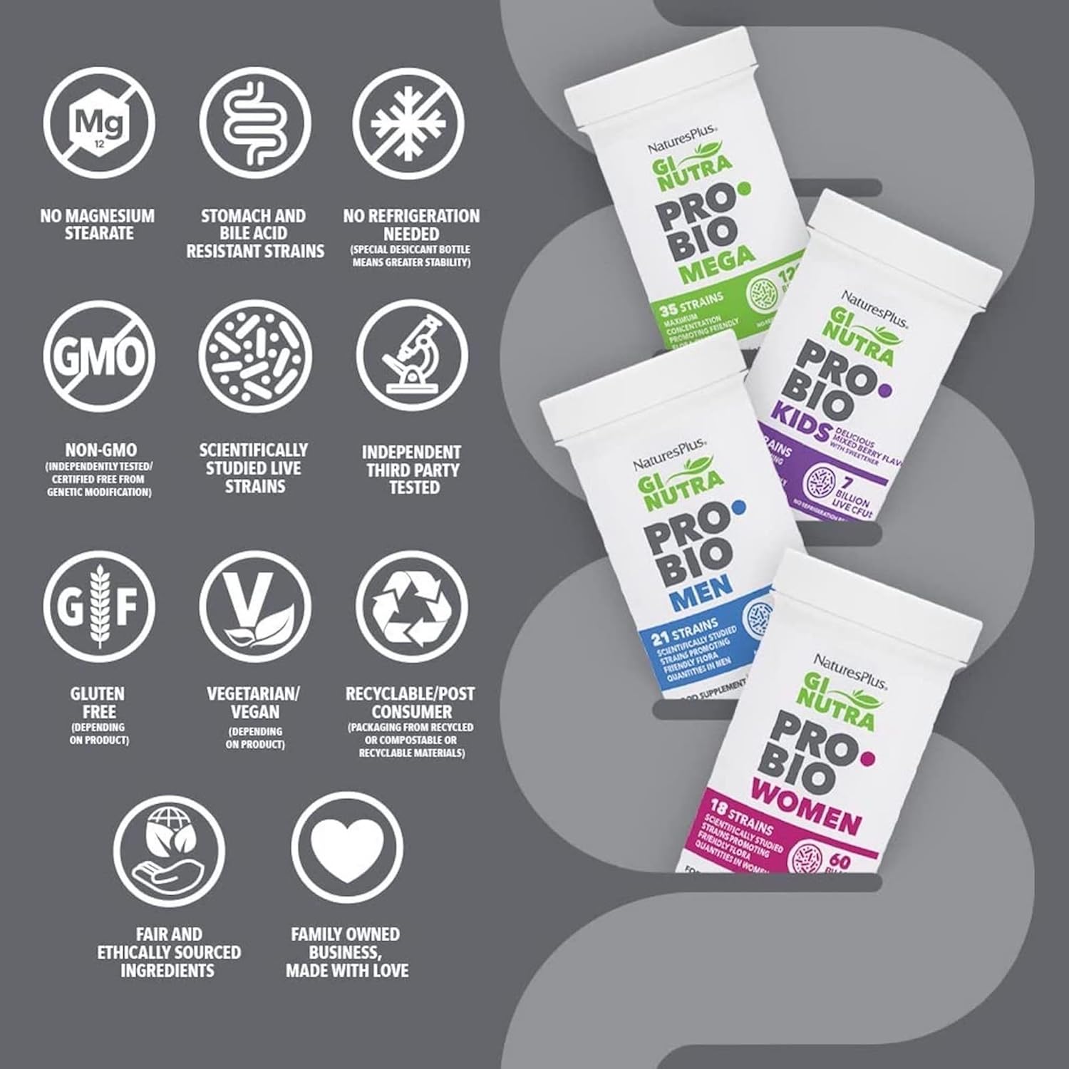 Naturesplus Gi Nutra Pro Bio Kids - 16 Live Strains, 7 Billion Probiotics For Children With Prebiotics Fibre Complex - L Acidophilus, B. Longum - Vegan, Gluten Free - 30 Chewable Tablets
