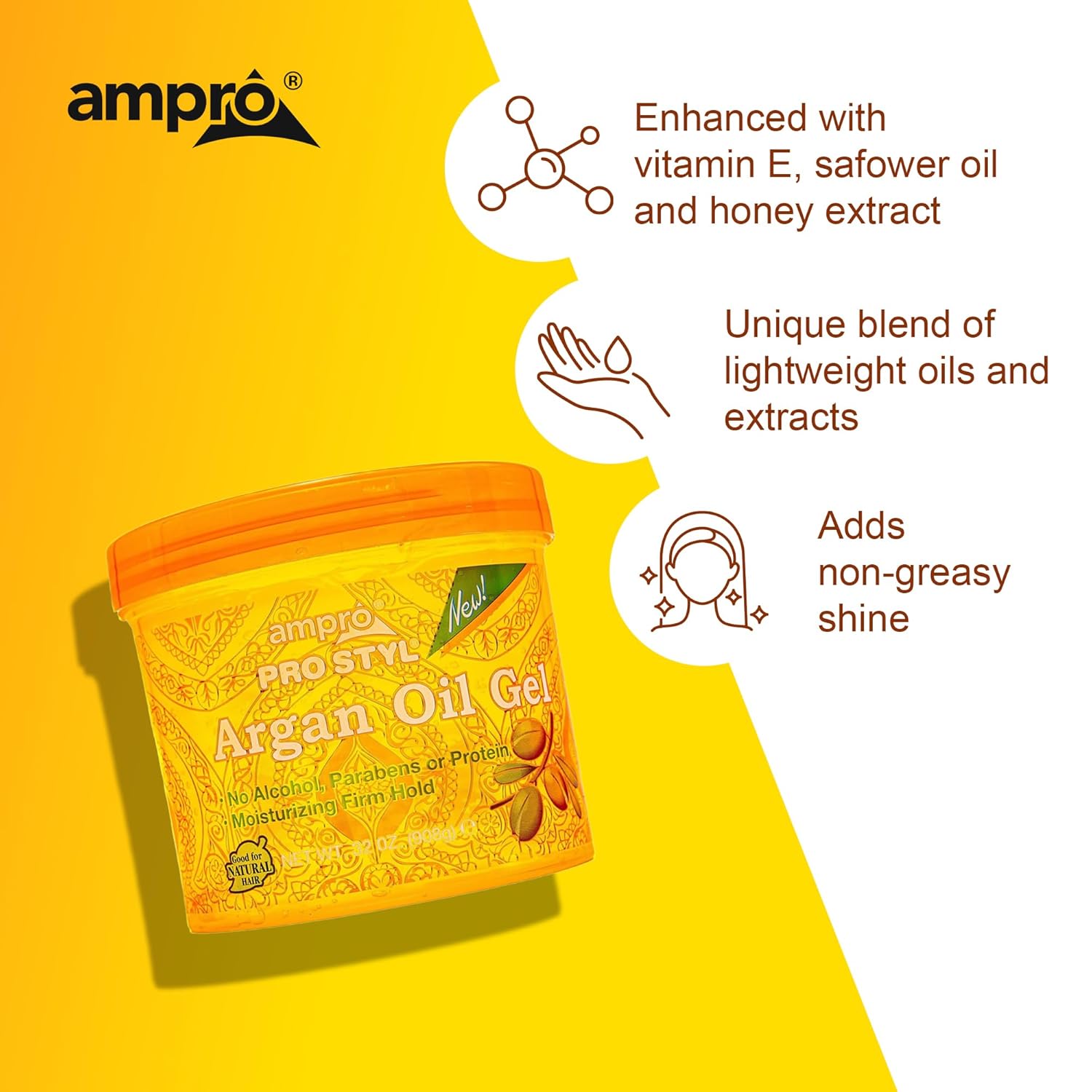 Ampro Pro Styl Argan Oil Styling Gel - Moisturizes And Conditions Your Strands - Non-Flaking, Alcohol Free, Vegan Formula - Creates Flexible, Touchable Hold For All Hair Textures - 32 Oz : Beauty & Personal Care