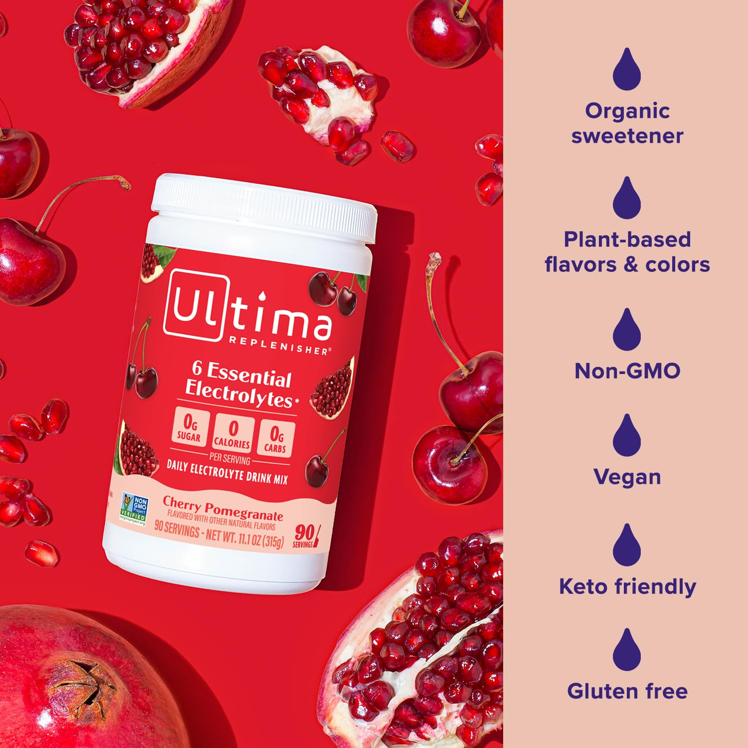 Ultima Replenisher Daily Electrolyte Drink Mix – Cherry Pomegranate, 90 Servings – Hydration Powder with 6 Electrolytes & Minerals – Keto Friendly, Vegan, Non- GMO & Sugar-Free Electrolyte Powder : Health & Household