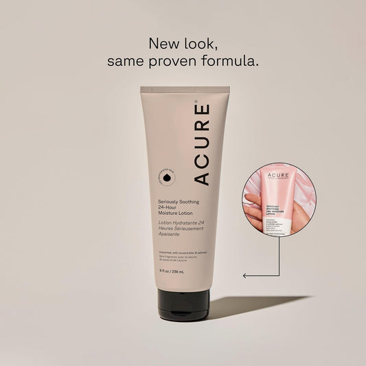 Acure 24Hr Moisturizing Lotion - Soothing & Hydrating Unscented Body Lotion With Cocoa Butter & Colloidal Oatmeal - All Natural Moisturizer For Dry And Sensitive Skin - Vegan, Fragrance-Free, 8 Fl Oz