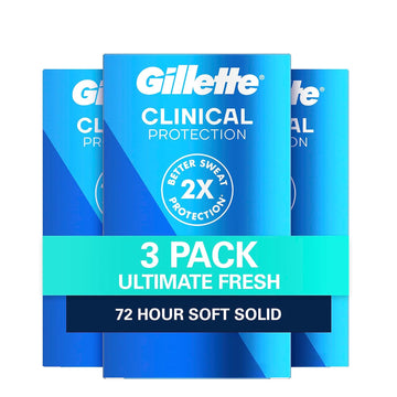 Gillette Men’S Clinical Strength Antiperspirant And Deodorant, 72-Hour Sweat Protection, #1 Clinical Brand For Men, Soft Solid, Ultimate Fresh Scent, 1.7 Oz (Pack Of 3)