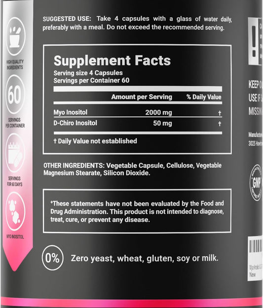 Myo-Inositol & D-Chiro Inositol By B Life - 240 Capsules | Made In Usa | 40:1 Ratio | Vitamin B8 Supplement