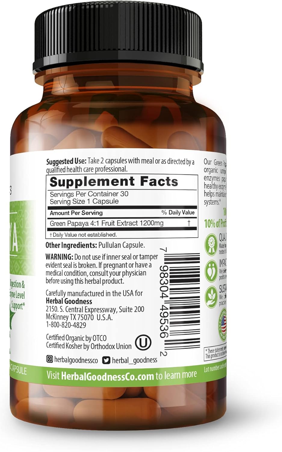 Green Papaya Capsules - Formulated with Papaya Leaf Extract for Platelets, Papaya Supplement Digestive Enzymes with Probiotics and Prebiotics. Papaya Extract Formula - 1 Bottle - 60/600mg : Health & Household